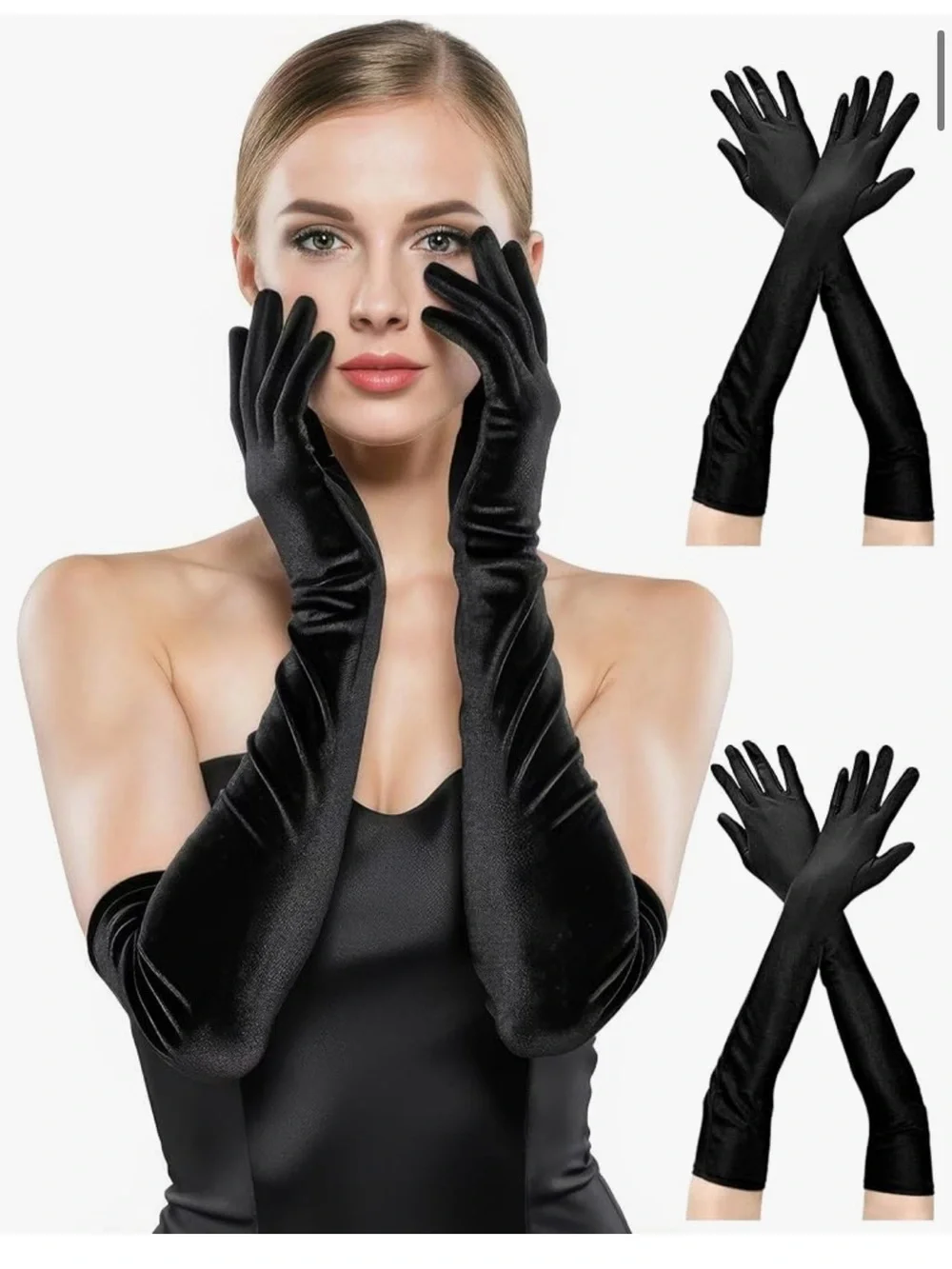 Classic Black Satin Opera Gloves - Women's Evening Accessory